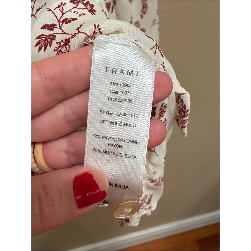 Frame Silk Blend Cream Blouse with Rust Floral Print Oversized Small - Picture 9 of 16